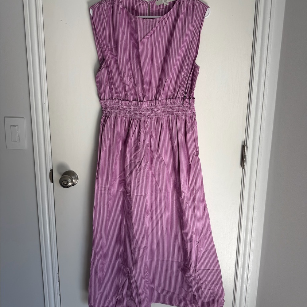 LOFT Pink Striped Midi Dress